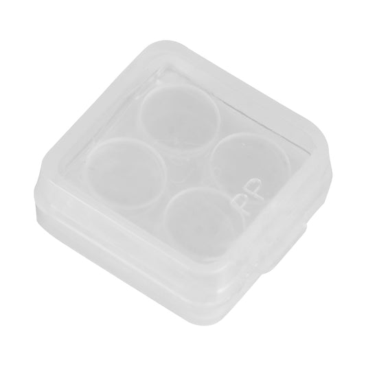 A small, transparent plastic container with a square shape and a snap-on lid, part of the CrealityFalcon Falcon2 Replace Protective Lens series. The container has four circular depressions inside and is made of polypropylene (PP). 1000