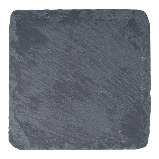 A set of five Creality Falcon Black Square Stone Coasters for Laser Engraver, featuring a rough, natural texture and slightly uneven edges, is displayed against a plain white background.