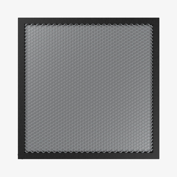 The Creality Falcon 235x235 Honeycomb Workbench features a square design with a black frame and mesh honeycomb grid center, resembling platforms used in laser engravers for heat dissipation, displayed against a white background.