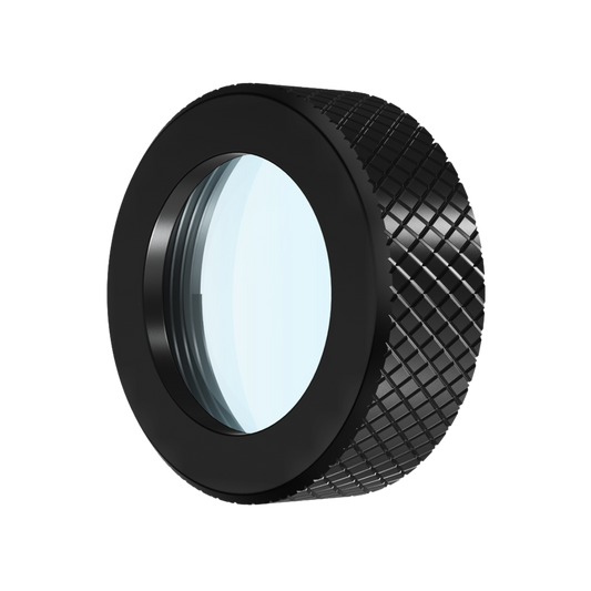 Close-up of the CR-Laser Falcon Replace Protective Lens by Creality Falcon—round, black, textured metal with clear glass center; works with 5W and 10W CR-Laser modules, shown on a white background. 1600