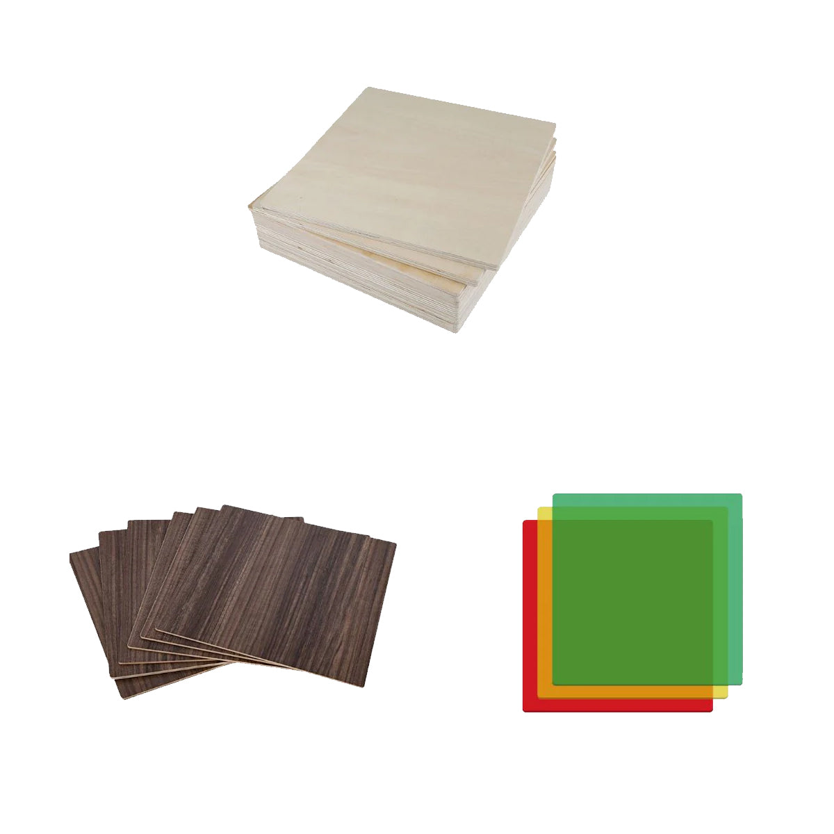 Mega Pack: Basswood, Walnut Plywood, Acrylic Sheets for Laser