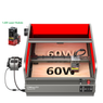 3D rendering of the Creality Falcon Falcon2 Pro 60W Enclosed Laser Engraver and Cutter, featuring a 1.6W intelligent laser with a red protective cover. It includes a side control box for precision work, labeled "60W" with adjustable three-level beam settings.