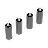 Four Creality Falcon Risers for Falcon2 & Falcon2 Pro Series Laser Engraving (Pack of 4pcs) are arranged diagonally on a white background, each featuring a cylindrical shape with threaded studs on top.