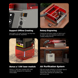 The Creality Falcon2 Pro 60W/40W/22W Enclosed Diode Laser Engraver features offline TF card creation, rotary engraving, a 1.6W laser module, and an FDA Class 1 air purification system for clean use. Free Test Kit included.