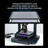 The CrealityFalcon 235x235 Honeycomb Workbench, shown above a 3D printer in action, highlights how this aluminum plate boosts 3D printer protection and improves heat dissipation to help prevent damage.