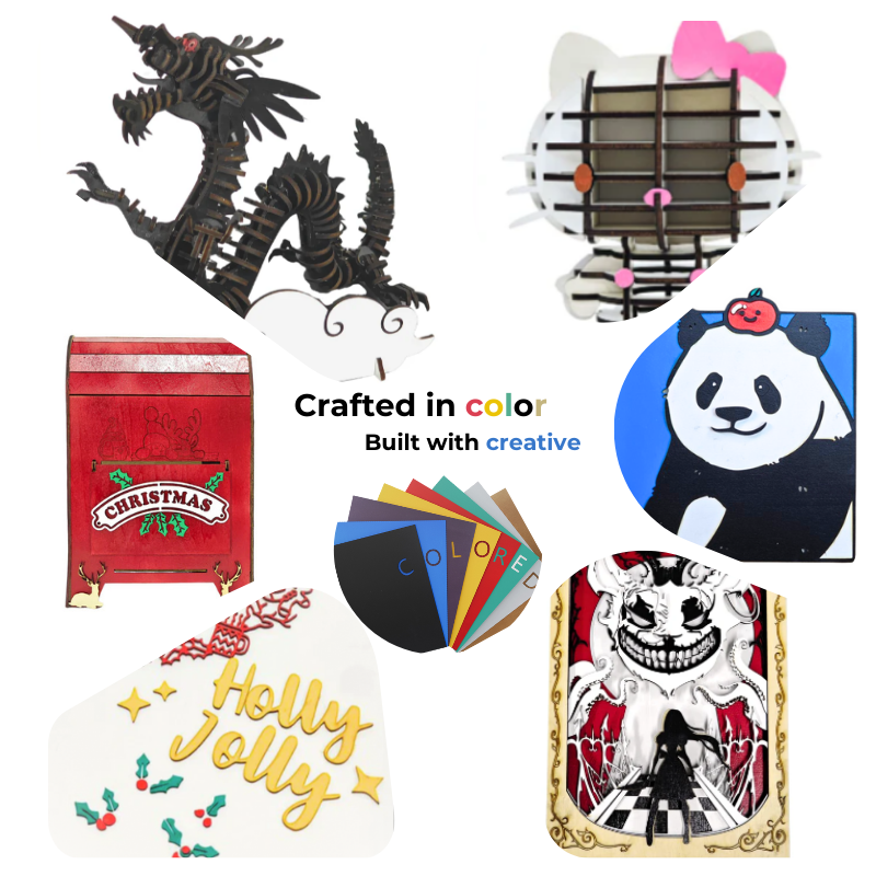 Creatorally Multi-Color Plywood Sheets – 8pcs A3 Size, 3mm, Double-Sided & Laser-Ready Craft Wood