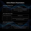 The chart titled "Extra Risers Parameters" outlines items that can be engraved using devices such as the Creality Falcon2 and Falcon2 Pro Series. It includes height adjustments for risers numbered 0 to 2, suitable for engraving on boards, bottles, and glasses with laser engraving machines like the Creality Rotary Roller and Creality Rotating Kit Pro.
