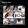 The Creality Falcon Air Assist guide provides step-by-step instructions for setting up and using the CR-Laser Falcon 7.5W and 10W Engraver. In Steps 1-3, you attach the component, followed by Step 4 where you secure it in place. Step 5 involves connecting the necessary cables, and Step 6 requires installing the system onto a machine. To ensure powerful airflow and maintain low working noise during operation, proceed to Step 7 to engrave a design using the purple laser feature of this product.