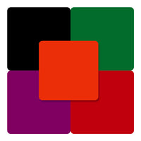 Creality Falcon Opaque Glossy Colorful Acrylic Sheets -10pcs feature rounded-corner squares in black, green, purple, and red overlapped by a raised orange square—perfect for easy CO₂ laser cutting across diverse applications.