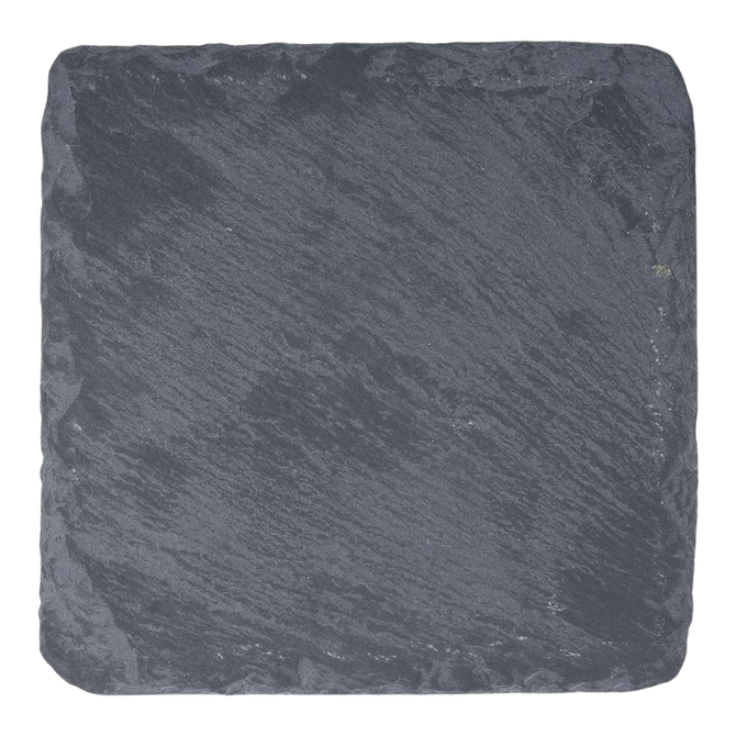 A set of five Creality Falcon Black Square Stone Coasters for Laser Engraver, featuring a rough, natural texture and slightly uneven edges, is displayed against a plain white background.