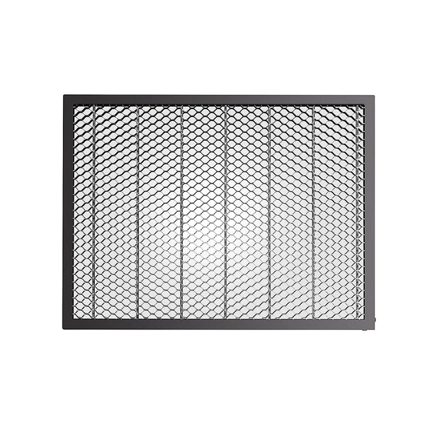 The Creality Falcon 460*346mm Honeycomb Workbench features a black metal mesh with a diamond pattern and vertical support bars, shown against a plain white background.
