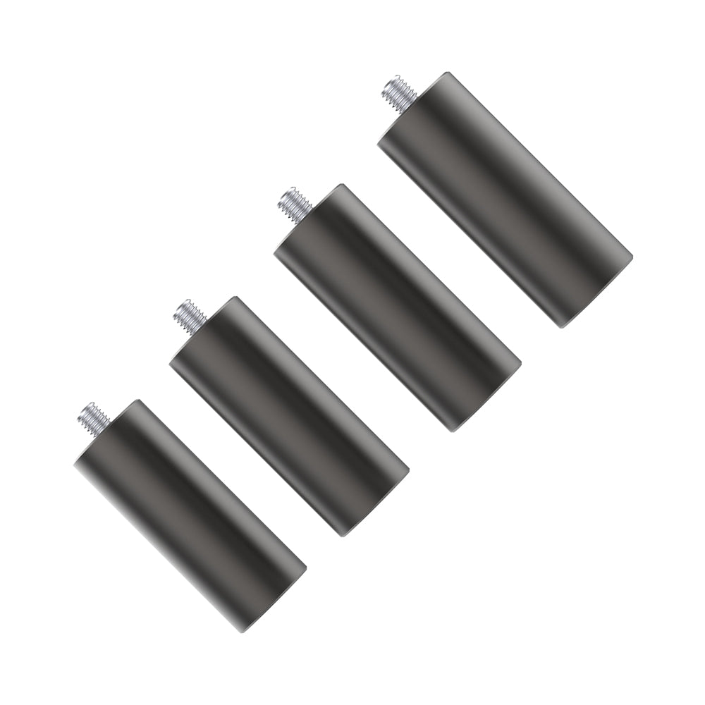 A set of four cylindrical, black metal risers with threaded ends, designed diagonally on a white background, specifically crafted for the Creality Falcon's Falcon2 and Falcon2 Pro series. Ideal for projects that demand precision and adjustable height.