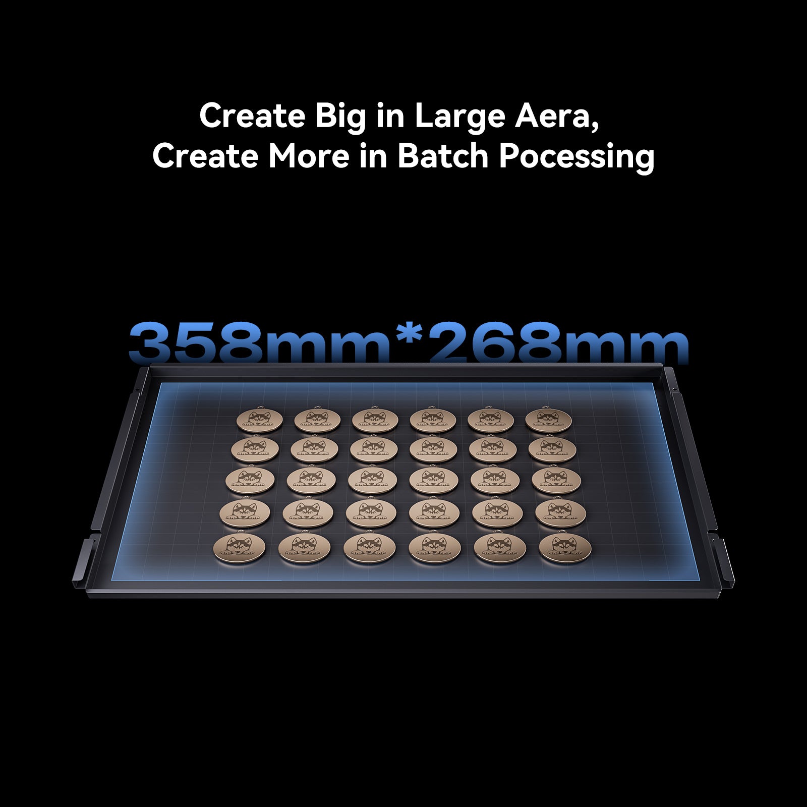 The Creality Falcon A1 Pro 20W Dual-laser Engraver features a 5x5 tray of objects (358mm x 268mm) and offers batch processing for large-area projects. Includes a free test kit.