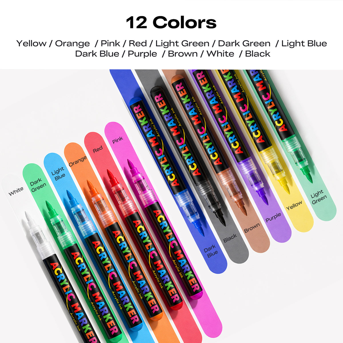 12 Multicolor Acrylic Paint Markers