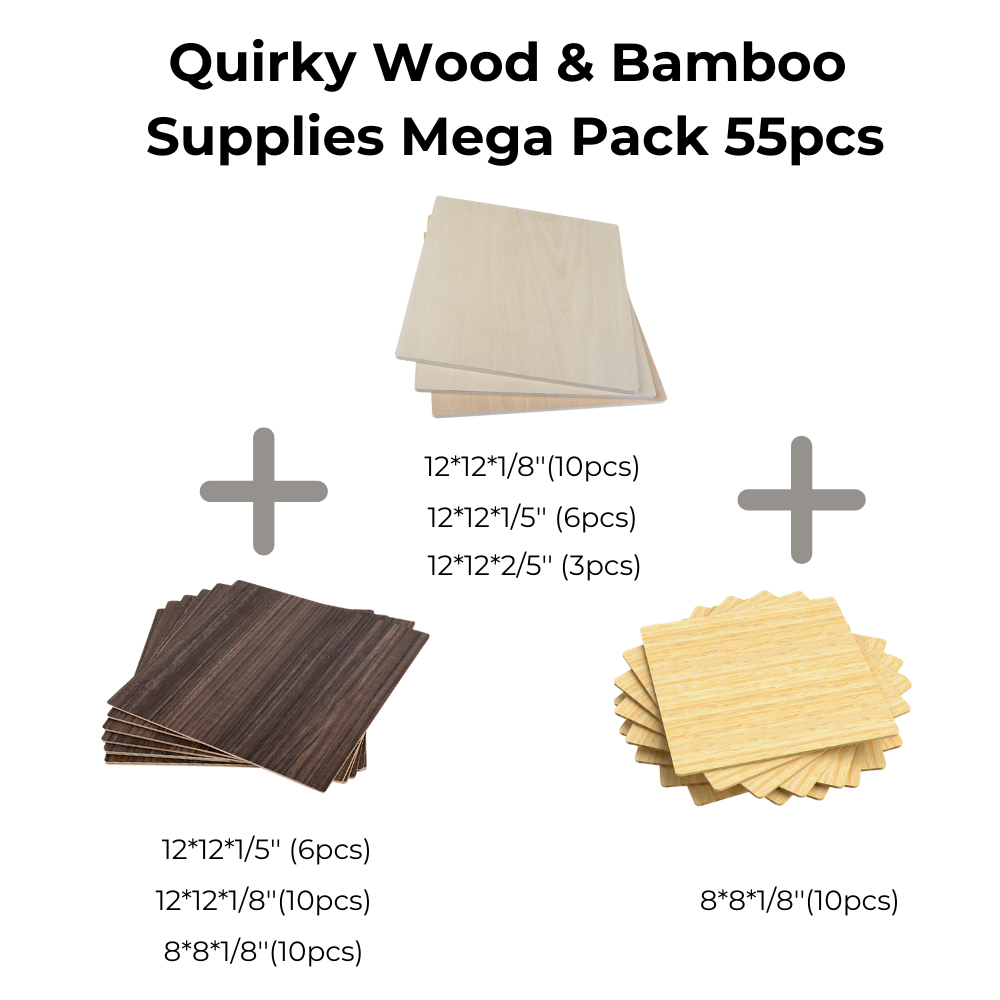 Quirky Wood & Bamboo Supplies Mega Pack 55pcs for Creality Falcon Laser Engraving/Cutting Machine