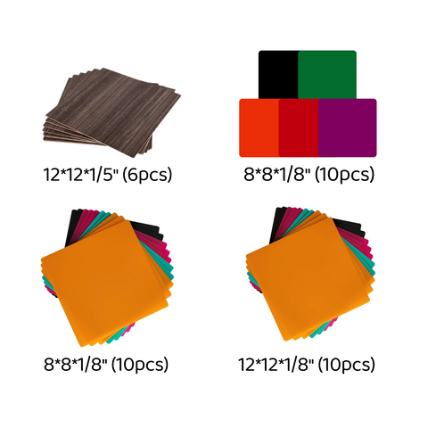 Bundle Walnut Plywood and Colorful Acrylic Sheets for Laser Engraving and Cutting Mega Pack - 36pcs