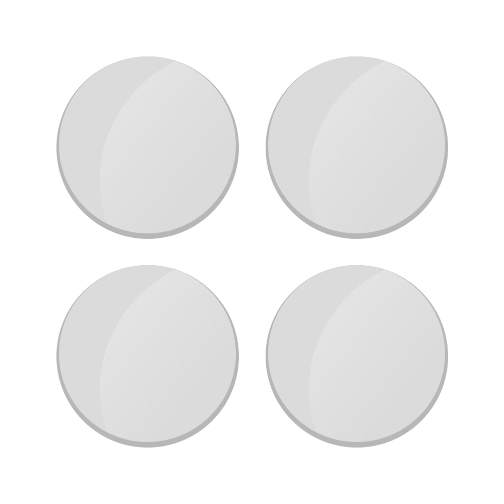 An illustration features four gray circular disks arranged in a square formation on a white background, echoing the sleek design associated with the Creality Falcon series. Each disk has a subtle gradient that imparts a slightly reflective appearance, reminiscent of the Creality Falcon2 Replace Protective Lens.