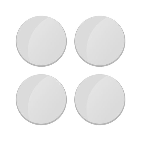 An illustration features four gray circular disks arranged in a square formation on a white background, echoing the sleek design associated with the Creality Falcon series. Each disk has a subtle gradient that imparts a slightly reflective appearance, reminiscent of the Creality Falcon2 Replace Protective Lens.