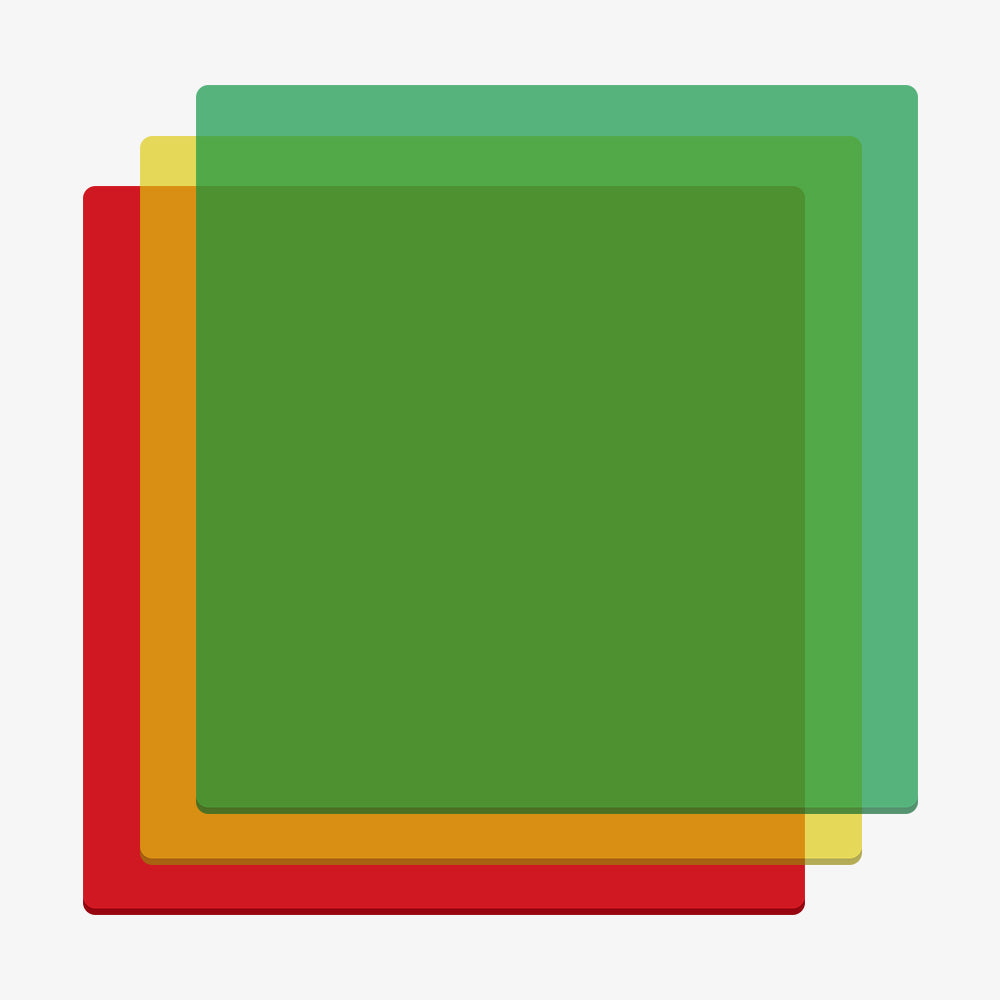 The Creality Falcon Bundle features 36 colorful acrylic sheets, including red, yellow, and green. When placed overlapping like four transparent squares on a light background, they create a stunning effect reminiscent of artful layering. Perfect for laser engraving and cutting projects.