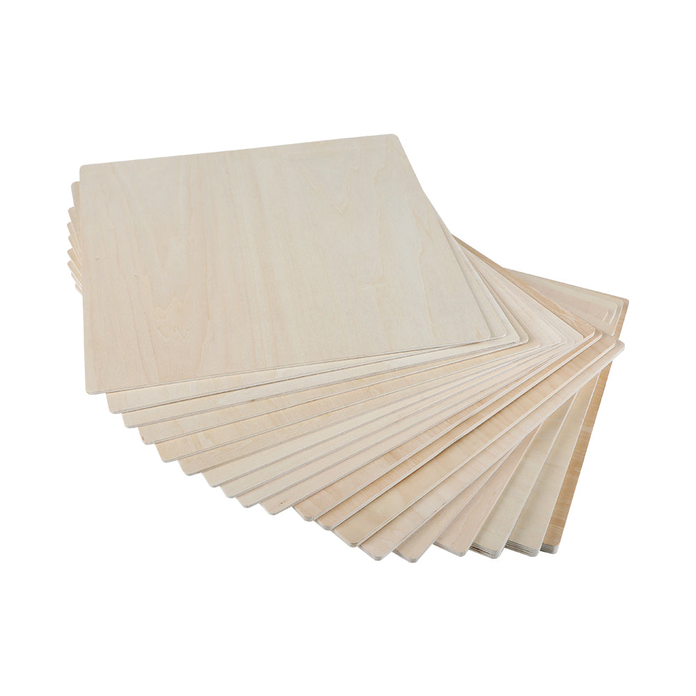 A fan-shaped stack of identical, thin Creality Falcon Thickness Basswood Plywood Sheets, light-colored and perfect for DIY decoration projects, is arranged against a white background.