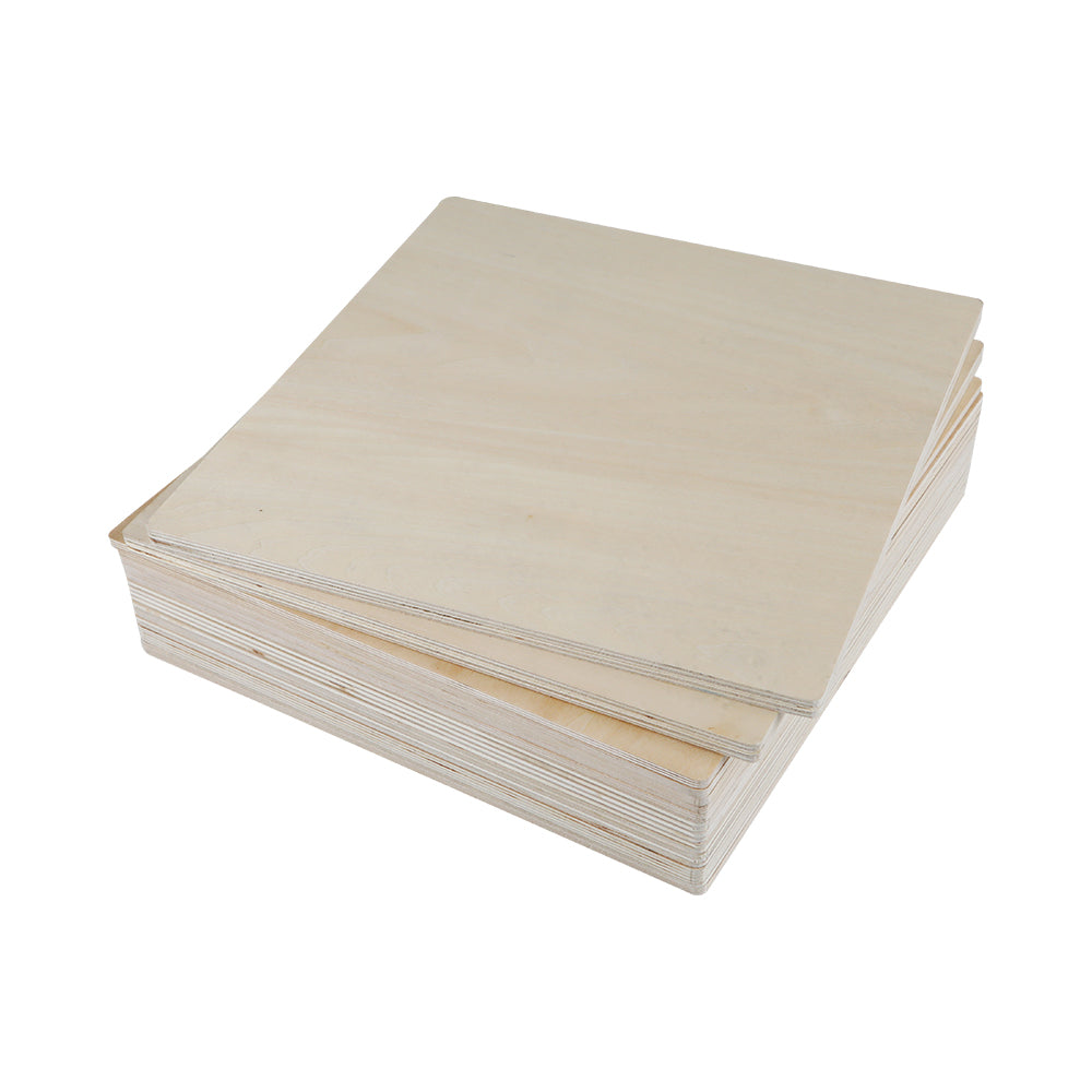 Creality Falcon's Thickness Basswood Plywood Sheets for Laser Engraver are neatly stacked, showcasing a smooth, light finish with visible layers. Perfect for DIY decoration, they boast uniform thickness and clean cuts.