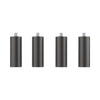 Four identical cylindrical metal legs with threaded tops, arranged evenly in a row against a white background, exhibit precision similar to the Risers for Falcon2 & Falcon2 Pro Series by Creality Falcon.