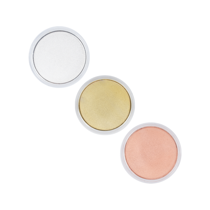 Six round Creality Falcon 3-Color Blank Commemorative Coins for Laser Engraver in white, gold, and peach shades are arranged diagonally on a white background.