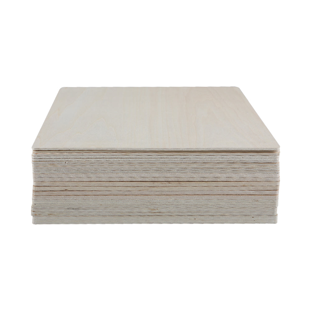 A stack of Creality Falcon's Thickness Basswood Plywood Sheets, ideal for laser engraving, features visible layered edges on a white background.