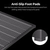 A 460*346mm CrealityFalcon Honeycomb Workbench for Falcon A1 shown with a close-up inset of its black anti-slip foot pad on the corner. Text above explains the pads help secure the panel during use.