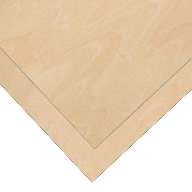 Two Creality Falcon Basswood Plywood Sheets are stacked diagonally, showcasing their smooth, clean-cut edges and natural grain. These eco-friendly A4 sheets (1/8" x 8.27" x 11.69") offer even thickness and a quality finish, ideal for laser engraving projects. Pack of 6pcs available.