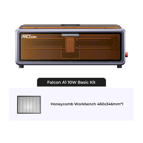 Front view of the Creality Falcon Falcon A1 10W Enclosed Laser Engraver and Cutter, featuring Auto Materials Recognition and a 460x346mm honeycomb workbench, designed compact to fit any space.