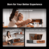 A smiling woman and girl use the Creality Falcon A1 10W Enclosed Diode Laser Engraver by Creality Falcon. Separate images show her holding the engraver and a closeup of its dual window, highlighting its compact, modern design for any workspace.