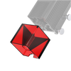 A red, semi-transparent, square-shaped object with angled interior surfaces and a circular hole at the base, shown below partially visible Creality Falcon CR-Laser Falcon Laser Module Replacement Goggles.