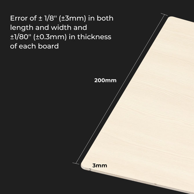 The Creality Falcon 8*8*1/8'' Intelligent Recognition Basswood Plywood Sheets (10pcs) are light-colored and great for DIY or laser engraving; note size may vary by ±1/8" (length/width) and ±1/80" (thickness).