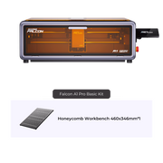 The image shows the Creality Falcon Falcon A1 Pro 20W Dual-laser Engraver + Free Test Kit, featuring a rectangular engraver with an orange-tinted cover and a 460x346 mm honeycomb workbench.