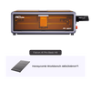 A Creality Falcon A1 Pro 20W Dual-laser Engraver with an orange-tinted enclosure is displayed above a labeled image of a 460x346mm honeycomb workbench.