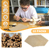 A child with glasses builds a wooden model airplane at a table filled with tools and parts. Nearby, Creality Falcon's 10pcs of Thickness Basswood Plywood Sheets (8.27x11.7x0.12") are featured for laser engraving: "Easy to shape, Safe materials, Durable.