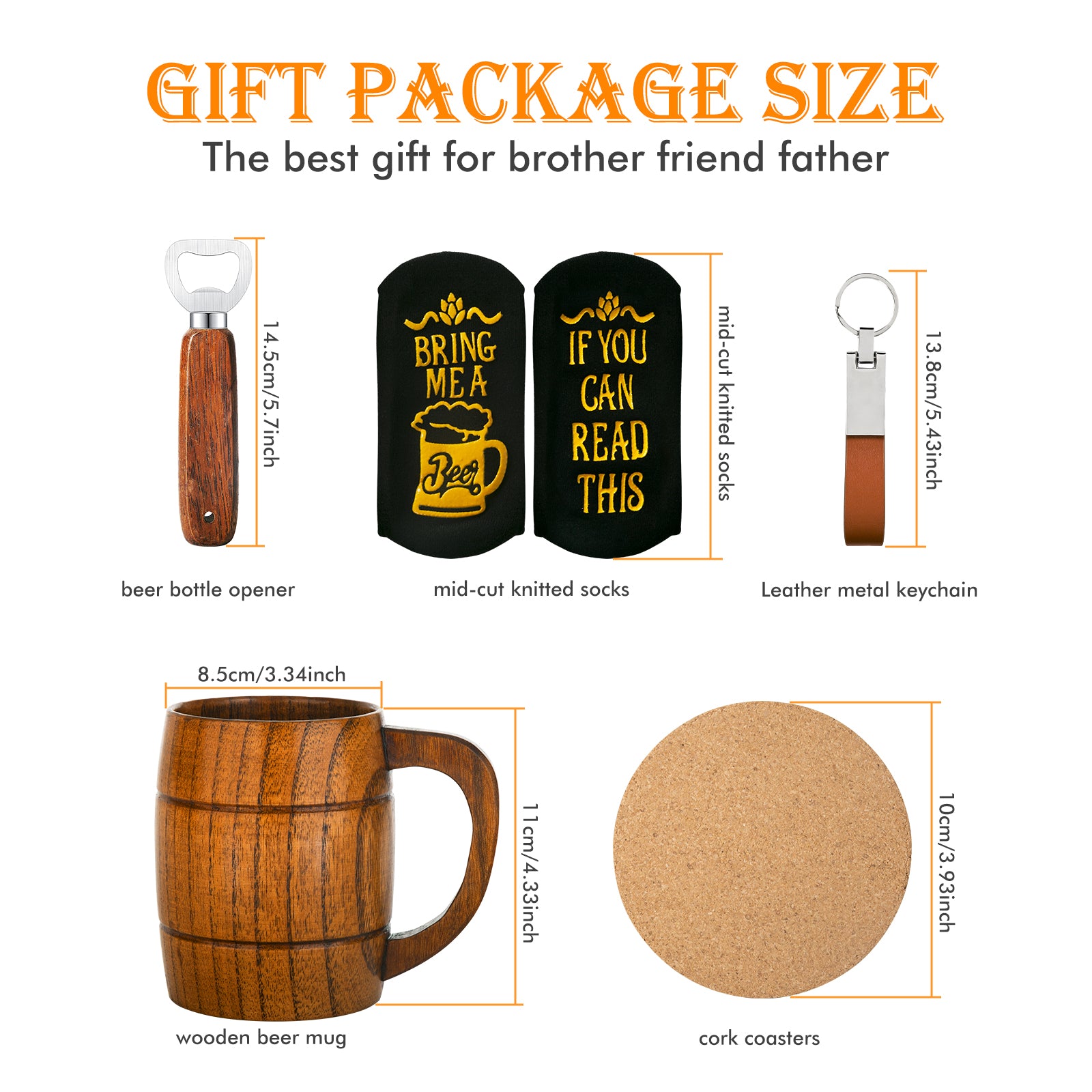 The Creality Falcon "Gift Set: Opener, Coaster, Wood Mug, Keychain, Socks" includes a 14.5cm beer opener, mid-cut knit socks with cheeky phrases, a 13.8cm leather-metal keychain, a 10cm wooden laser-engraved mug, and 10cm cork coasters. Perfect for any occasion!.