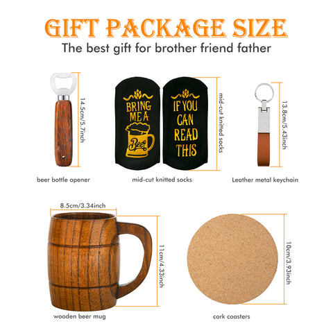 The Creality Falcon "Gift Set: Opener, Coaster, Wood Mug, Keychain, Socks" includes a 14.5cm beer opener, mid-cut knit socks with cheeky phrases, a 13.8cm leather-metal keychain, a 10cm wooden laser-engraved mug, and 10cm cork coasters. Perfect for any occasion!.