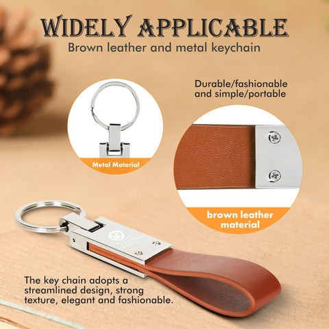 The Creality Falcon Gift Set displays a metal keychain with a brown leather loop, ideal as gifts for men. It emphasizes durability, portability, and style with its elegant design against a blurred natural background.