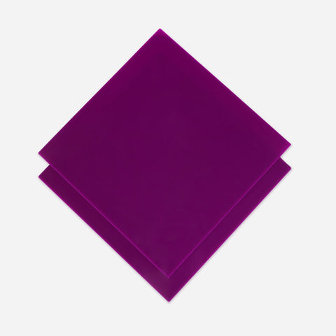 Two overlapping Purple Acrylic Sheets for Laser Engraving, by Creality Falcon, form a diamond shape on a white background. The top sheet is smaller, enhancing the vibrant translucent purple and creating an easy-to-process layered effect.