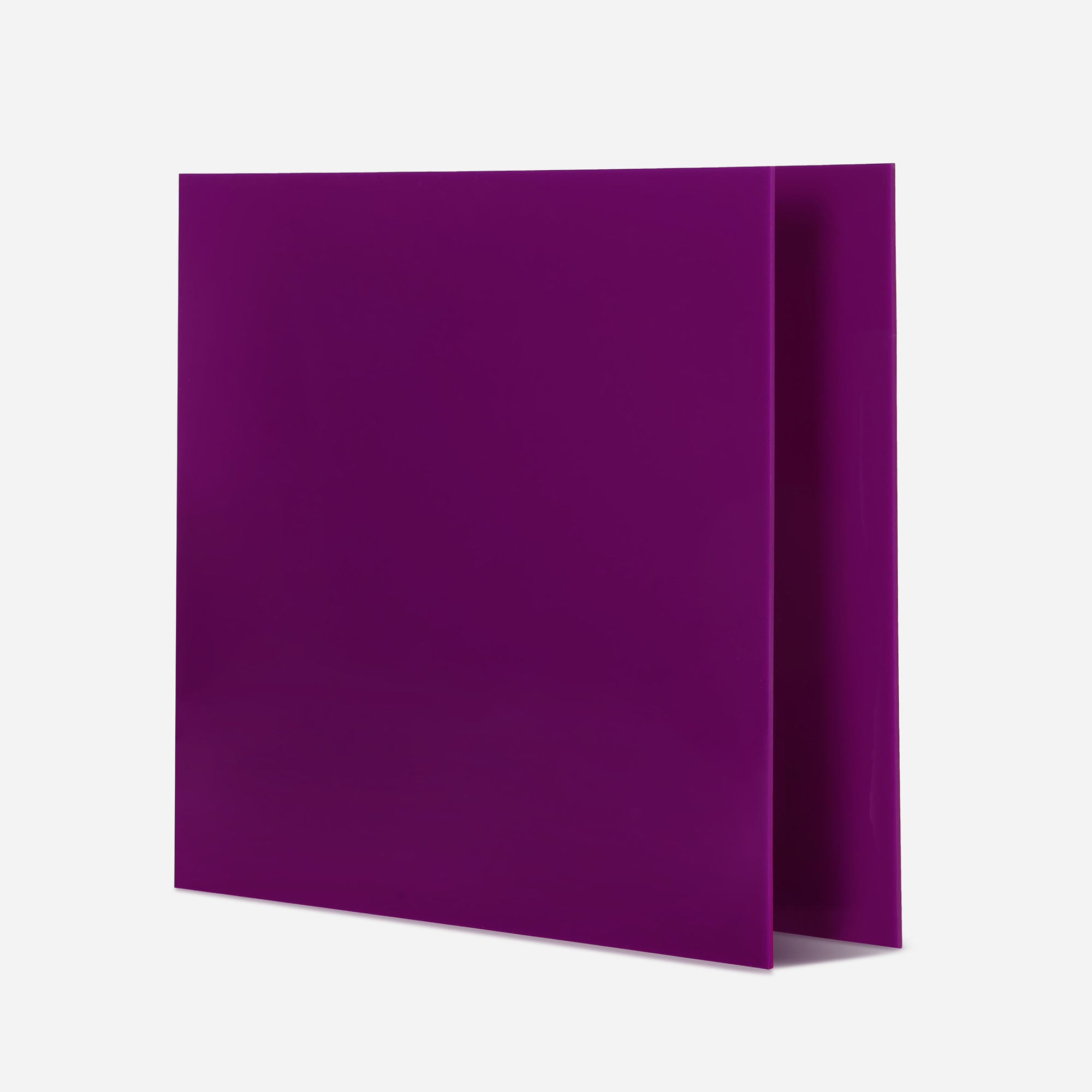 A vibrant purple acrylic sheet from Creality Falcon, designed for laser engraving and measuring 12"x12"x1/8", stands upright against a plain white background. The sheet appears slightly angled, hinting at its glossy finish.