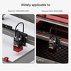 Two images comparing Falcon2 (12W, 22W, 40W) and the smoke-purifying Falcon PRO (22W, 40W). Both are modern, compact laser engravers by Creality Falcon designed for system compatibility. Model options include the detailed-focused 1.6W for intricate projects.