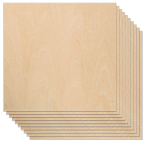 Ten thin, rectangular sheets from the Creality Falcon Crafting Package are arranged in a vertical stack, showcasing their light, natural wood grain texture. Ideal for DIY projects, these slightly staggered basswood plywood sheets reveal their layered edges.