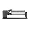 A metal tumbler labeled "DREAM CUP" is clamped in a CrealityFalcon Rotary Kit Pro Package for the Creality Falcon A1, its sleek side profile and elegant design showcased against a crisp white background.