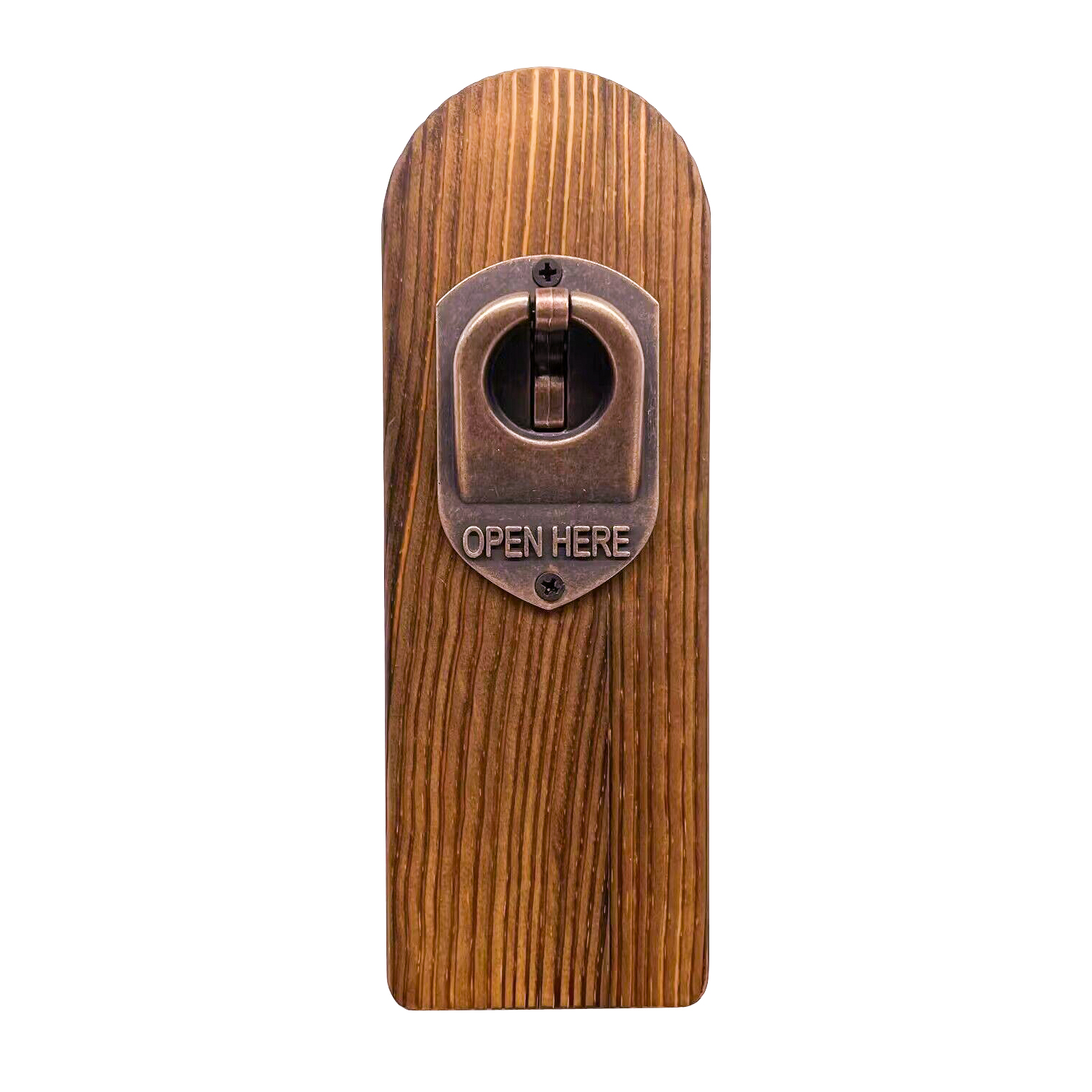 A wall-mounted bottle opener from Creality Falcon, the Vintage Wooden Bottle Opener with Catcher for Laser Engraving, enhances rustic charm. Its metal opener is engraved with "OPEN HERE," combining functionality and decoration—perfect as a unique gift.