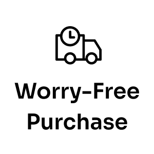 A simple icon of a delivery truck with a clock above it, plus the bold text “Worry-Free Purchase” below—showcasing hassle-free returns and added value through Seel’s Worry-Free Purchase.