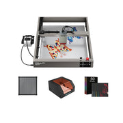 The Creality Falcon Falcon2 40W Laser Engraver and Cutter for sale is engraving a vibrant butterfly. Shown with a metal honeycomb panel, brown air assist, and 50 colored sheets test kit. LightBurn compatible for precise laser projects.