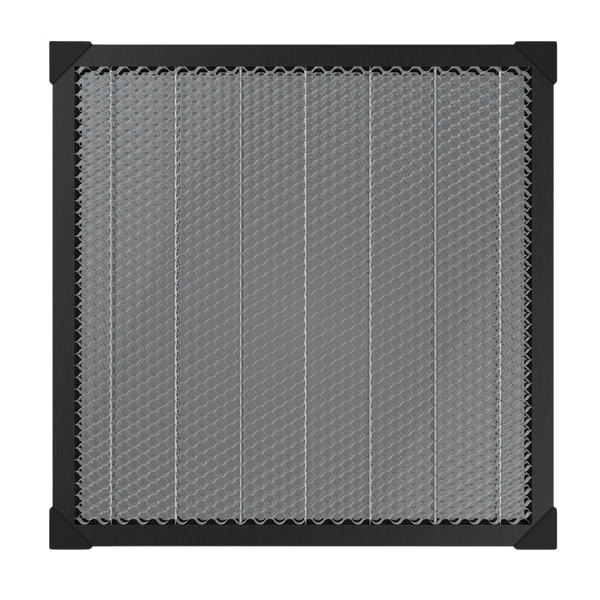 The Creality Falcon Honeycomb Workbench for Falcon Laser Engraver (500mm x 500mm) features a sturdy metal mesh in a black frame with rounded corners, designed to enhance heat dissipation and maximize airflow for efficient engraving.