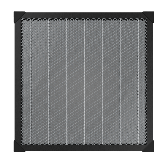 The Creality Falcon Honeycomb Workbench for Falcon Laser Engraver (500mm x 500mm) features a sturdy metal mesh in a black frame with rounded corners, designed to enhance heat dissipation and maximize airflow for efficient engraving. 1600